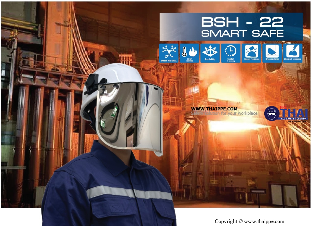BSH-22-PM SMARTSAFE (ABS) หมวกนิรภัยปรับหมุน  พร้อมสายรัดคางสีดำ 4 จุด ไนล่อน + ยางยืดพร้อมคลิ๊ปล็อคดำ 