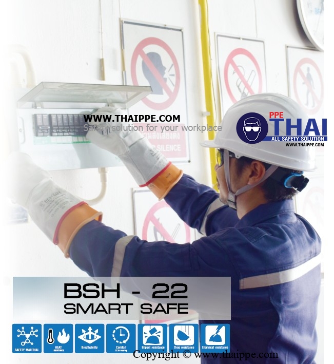BSH-22-PM SMARTSAFE (ABS) หมวกนิรภัยปรับหมุน  พร้อมสายรัดคางสีดำ 4 จุด ไนล่อน + ยางยืดพร้อมคลิ๊ปล็อคดำ 