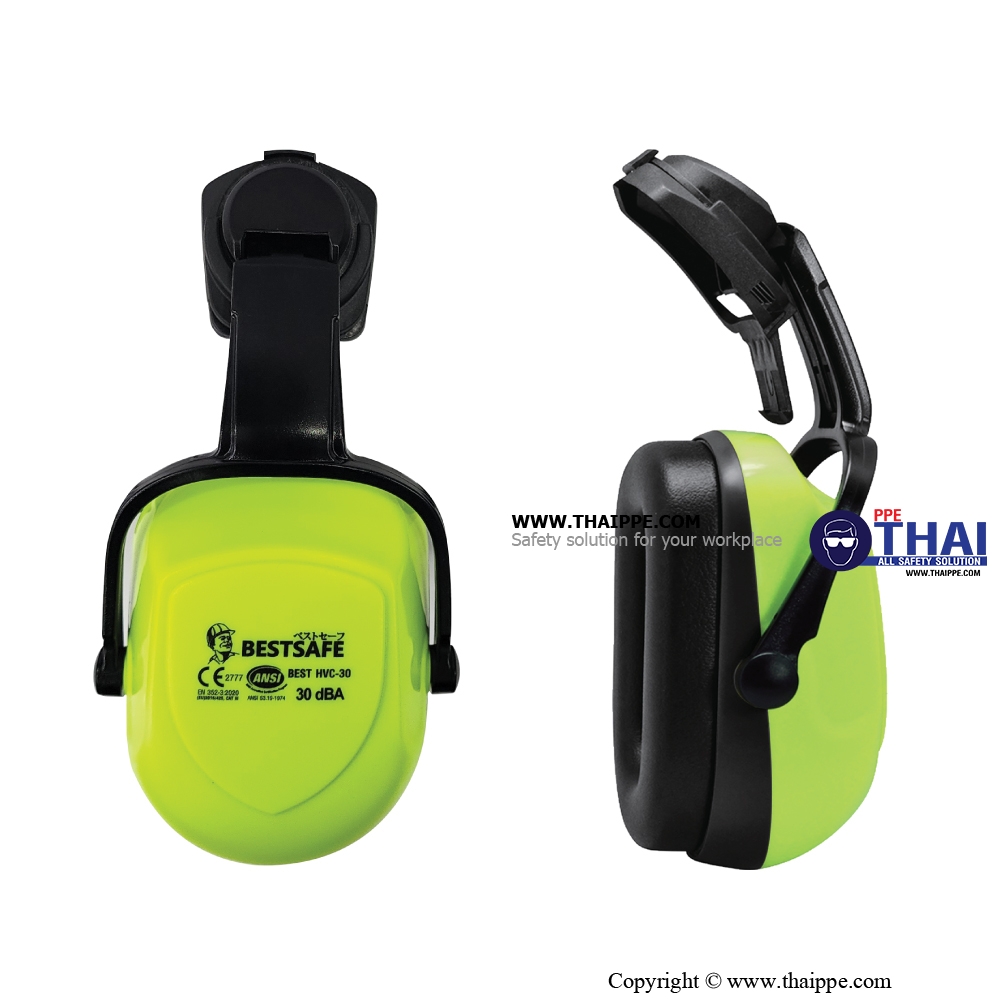BEST HVC-30 HIGH VISIBILITY EARMUFF WITH STYLE CAP-MOUTED  #BESTSAFE ที่ครอบหูแบบติดหมวก วัสดุABS (ขนาดสลัก 33 mm.)