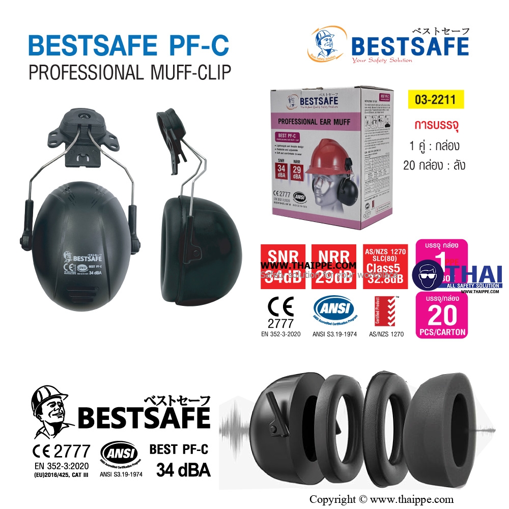 PF-C PROFESSIONAL MUFF-CLIP ที่ครอบหูแบบติดหมวก (ขนาดสลัก 33 mm.)#BESTSAFE