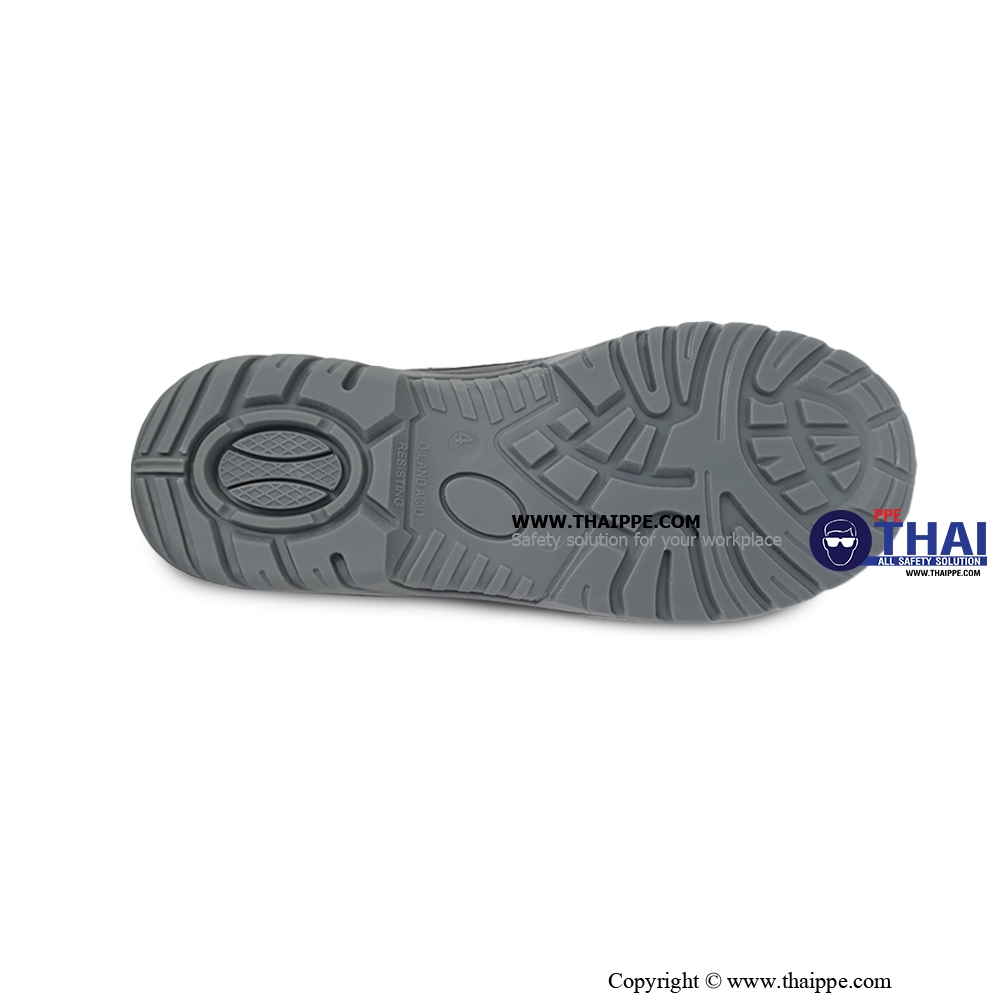 T01-TEXAS (6317A) #BESTSAFE รองเท้านิรภัยแบบหุ้มส้น หนังวัวอัดลายกันน้ำ สีดำ พื้น PU injection, หัวเหล็ก 200 J กันทะลุเสริมแผ่นเหล็ก [S3 SR FO] ยี่ห้อ BESTSAFE