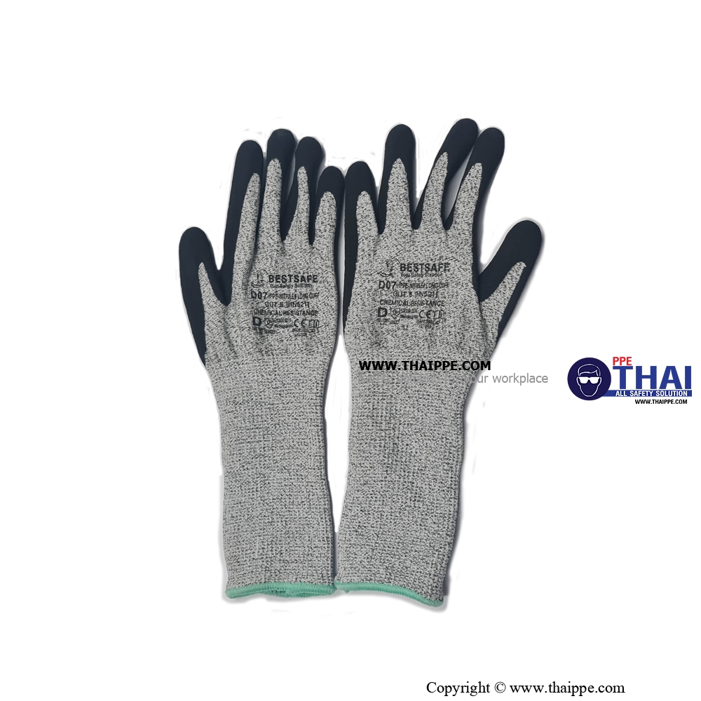 D07 [HN521] 13G HPPE Shell nitrile sandy coated glove CUT-D LONG CUFF 33cm-35 cm