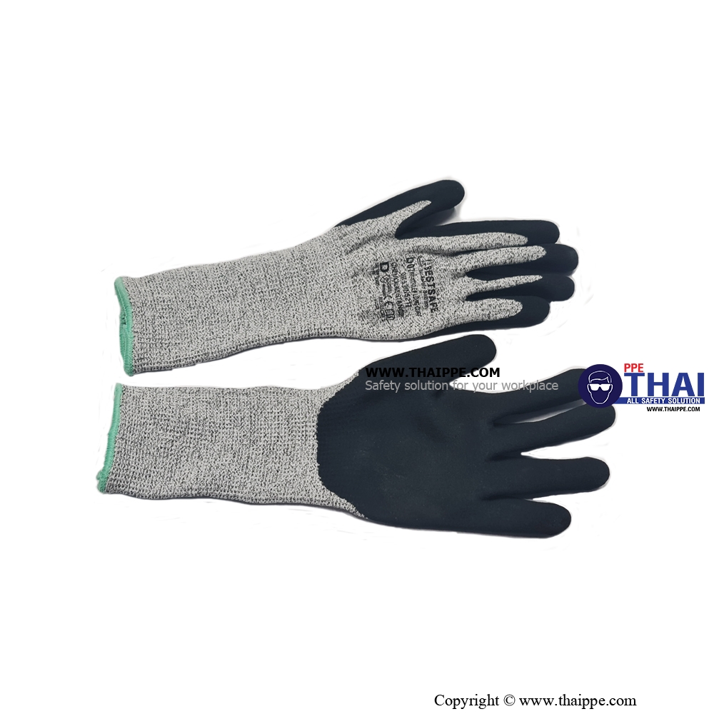 D07 [HN521] 13G HPPE Shell nitrile sandy coated glove CUT-D LONG CUFF 33cm-35 cm