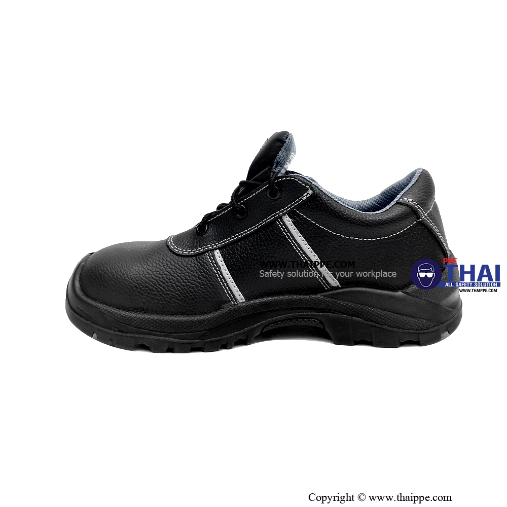 V01-WOVERINE #BESTSAFE รองเท้านิรภัยหุ้มส้น สีดำ มีแถบสะท้อนแสง พื้น PU/TPU หัวคอมโพสิต [S2] #36