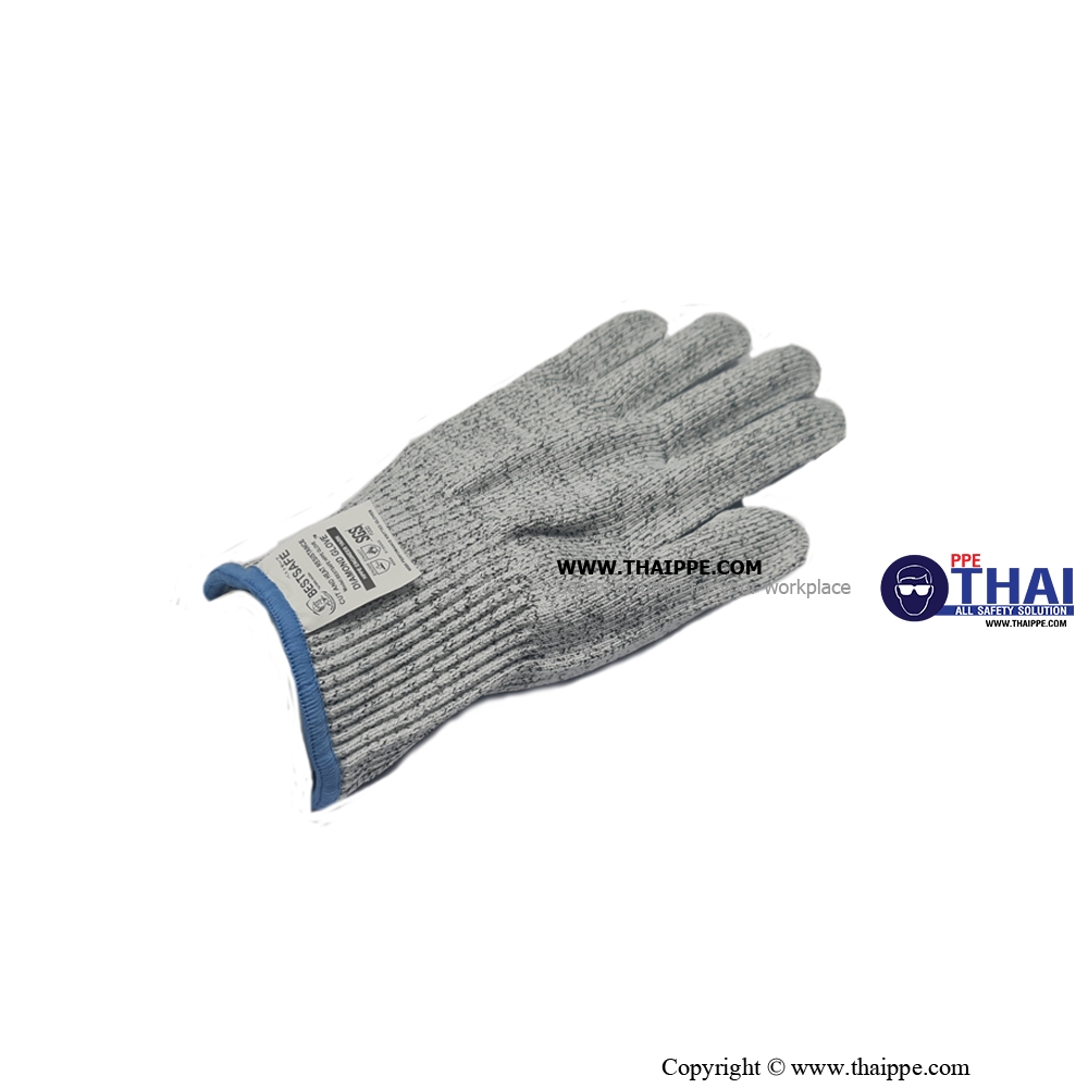 BESTSAFE - D00 HPPE-W/O ถุงมือผ้าเส้นใยแบบกันบาด HPPE ล้วน  CUT 5
