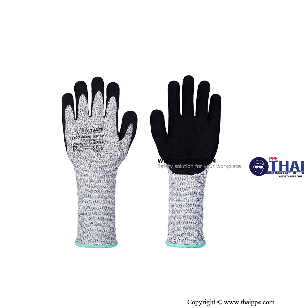 D07 [HN521] 13G HPPE Shell nitrile sandy coated glove CUT-D LONG CUFF 33cm-35 cm