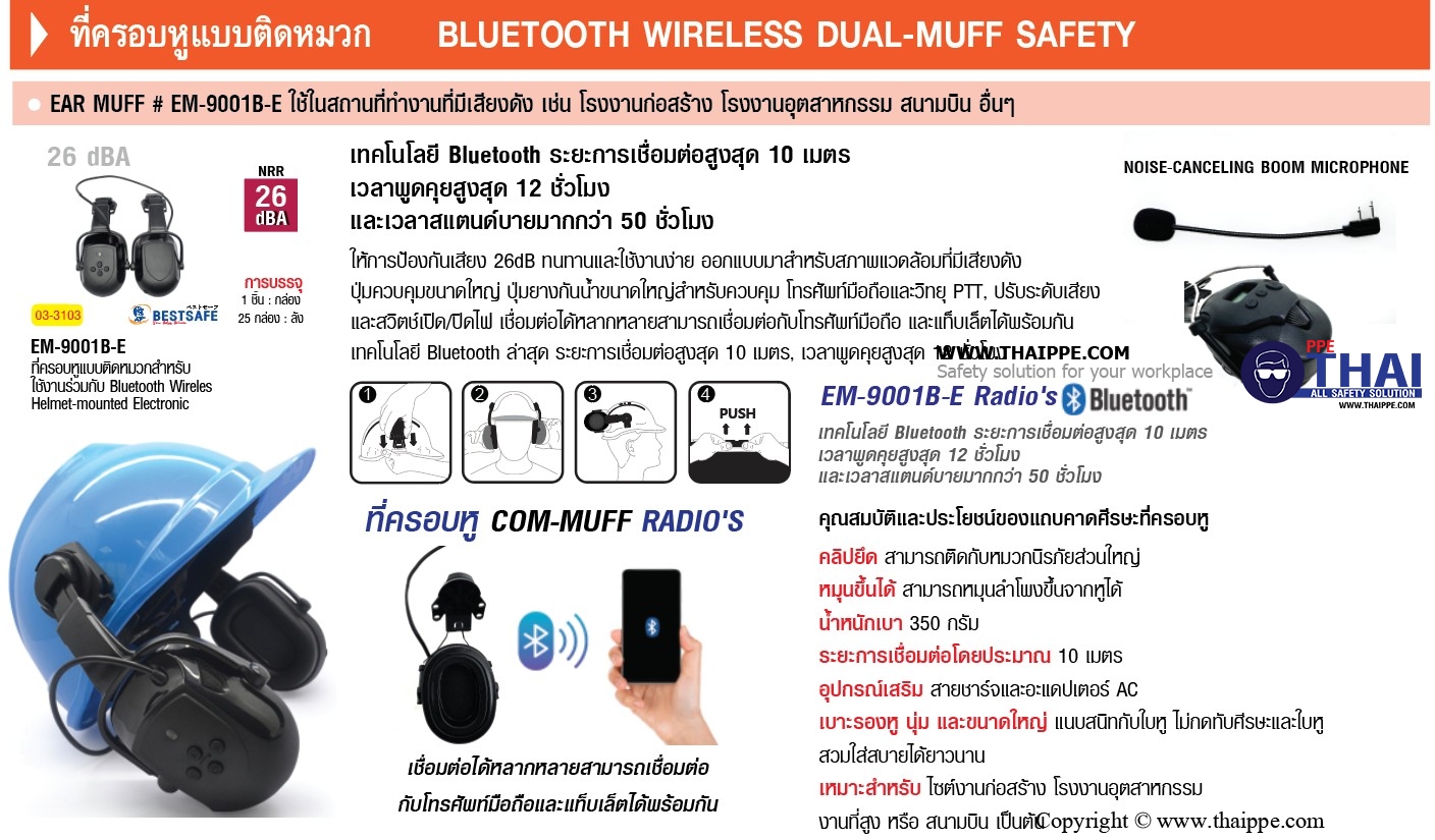 EM-9001BP-E COM-MUFF Radio's # ที่ครอบหูแบบติดหมวกสำหรับใช้งานร่วมกับ Bluetooth Wireles - Helmet