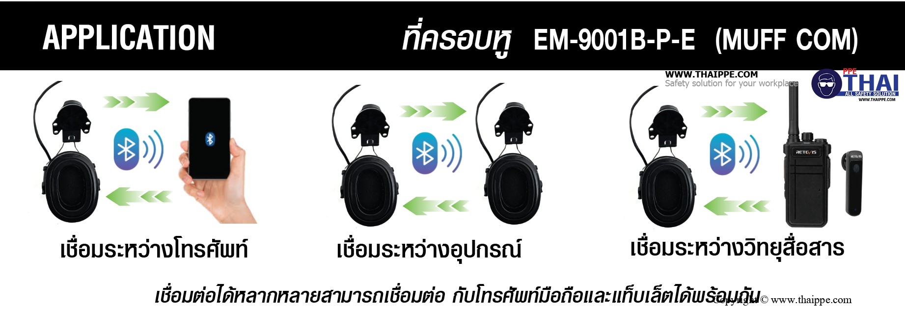 EM-9001BP-E COM-MUFF Radio's # ที่ครอบหูแบบติดหมวกสำหรับใช้งานร่วมกับ Bluetooth Wireles - Helmet