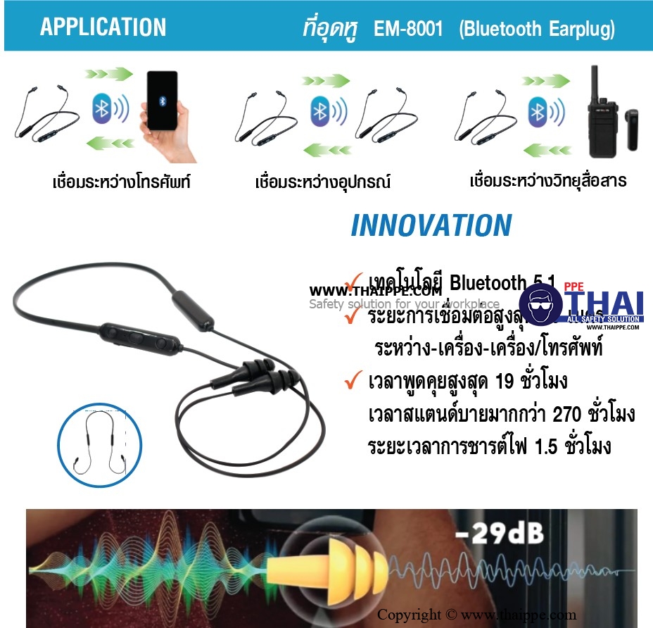 EB-8001 ที่อุดหูลดเสียงชนิดแบบ Bluetooth