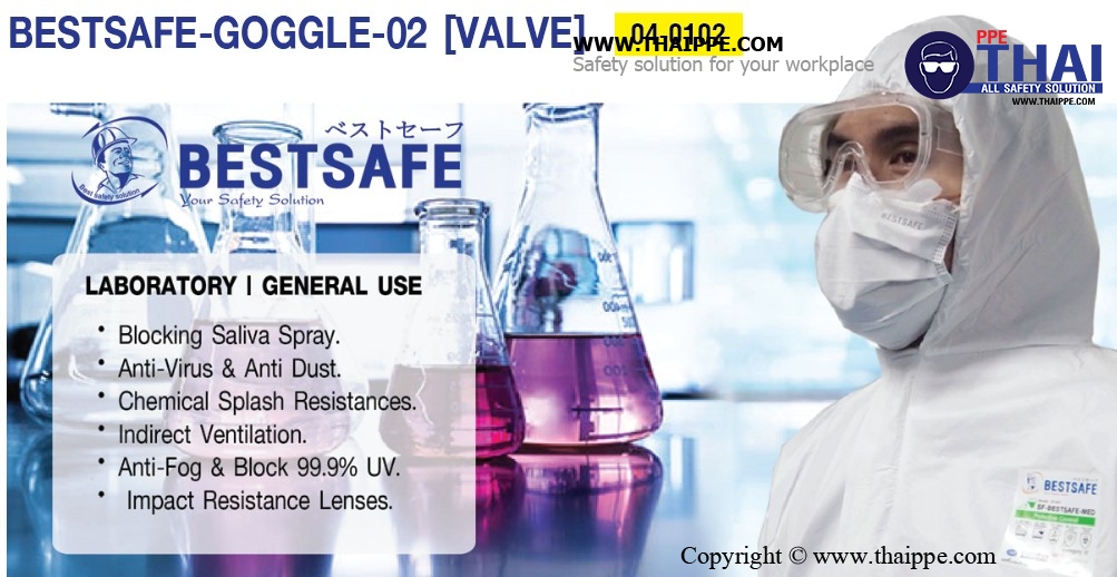 Goggle02 - ANTI-FOG  แว่นครอบตาเลนส์ใส มีวาล์ว # BESTSAFE