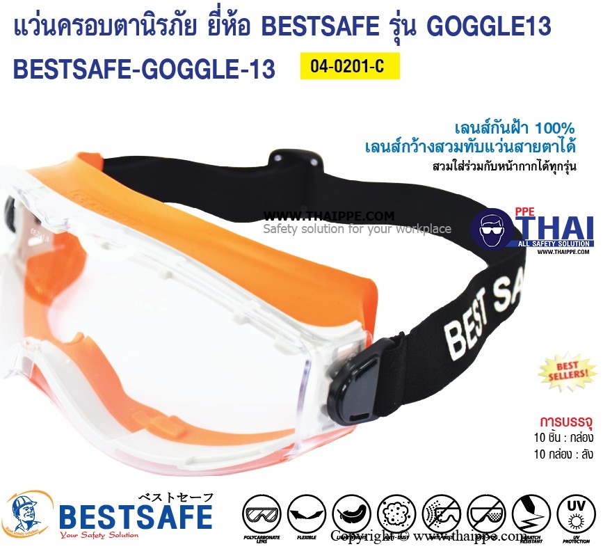 Goggle13 แว่นครอบตา กันสารเคมี+ฝ้า #เลนส์ใส # BESTSAFE