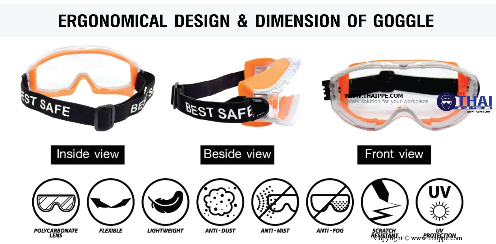 Goggle13 แว่นครอบตา กันสารเคมี+ฝ้า #เลนส์ใส # BESTSAFE