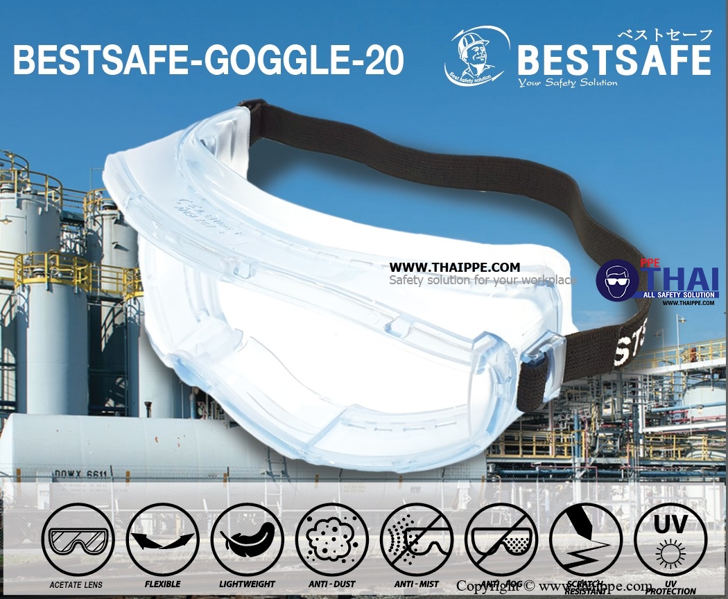 Goggle20 แว่นครอบตานิรภัยเลนส์ใส ยี่ห้อ BESTSAFE