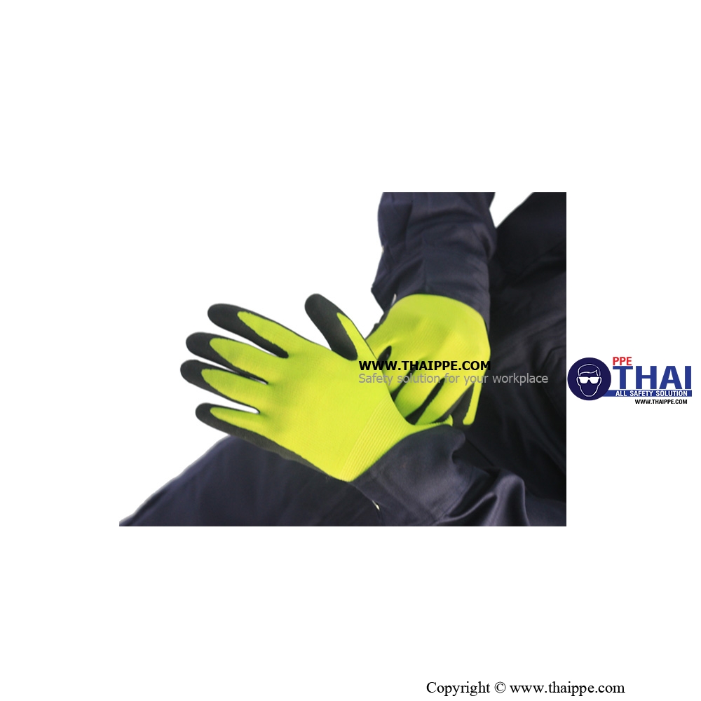 BESTSAFE - M04 BEST-HIVIZ [NM1350F-HY/BLK] ถุงมือผ้าทอเคลือบยางธรรมชาติสีดำ LATEX-NBR [Cut-1]