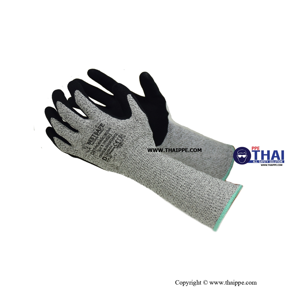 D07 [HN521] 13G HPPE Shell nitrile sandy coated glove CUT-D LONG CUFF 33cm-35 cm