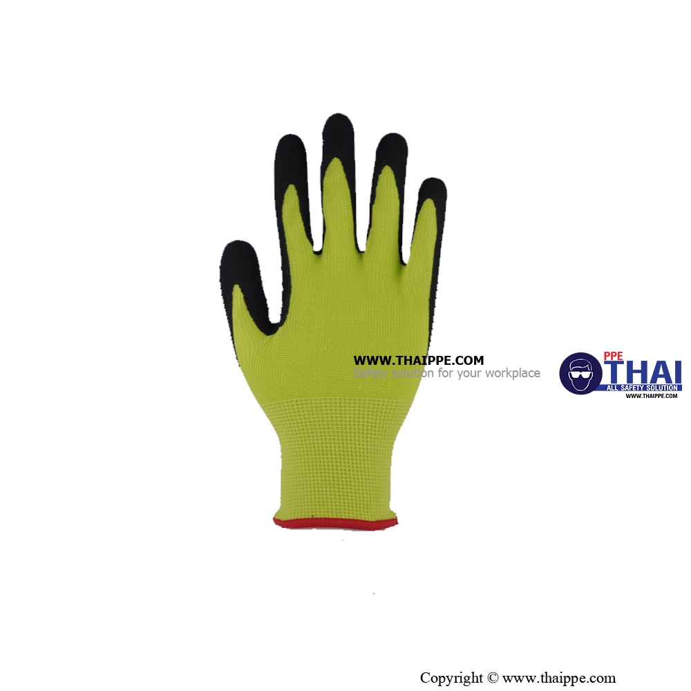 BESTSAFE - M04 BEST-HIVIZ [NM1350F-HY/BLK] ถุงมือผ้าทอเคลือบยางธรรมชาติสีดำ LATEX-NBR [Cut-1]