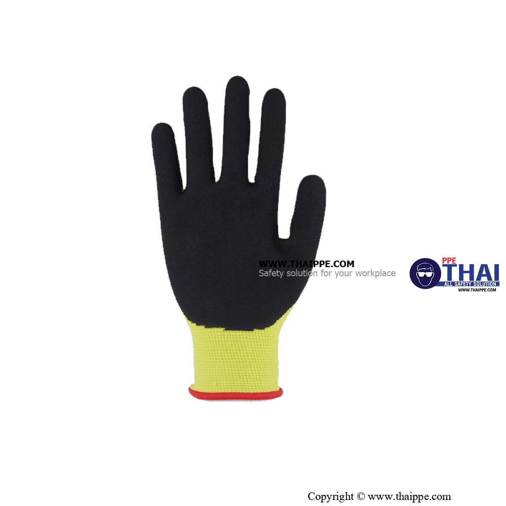 BESTSAFE - M04 BEST-HIVIZ [NM1350F-HY/BLK] ถุงมือผ้าทอเคลือบยางธรรมชาติสีดำ LATEX-NBR [Cut-1]