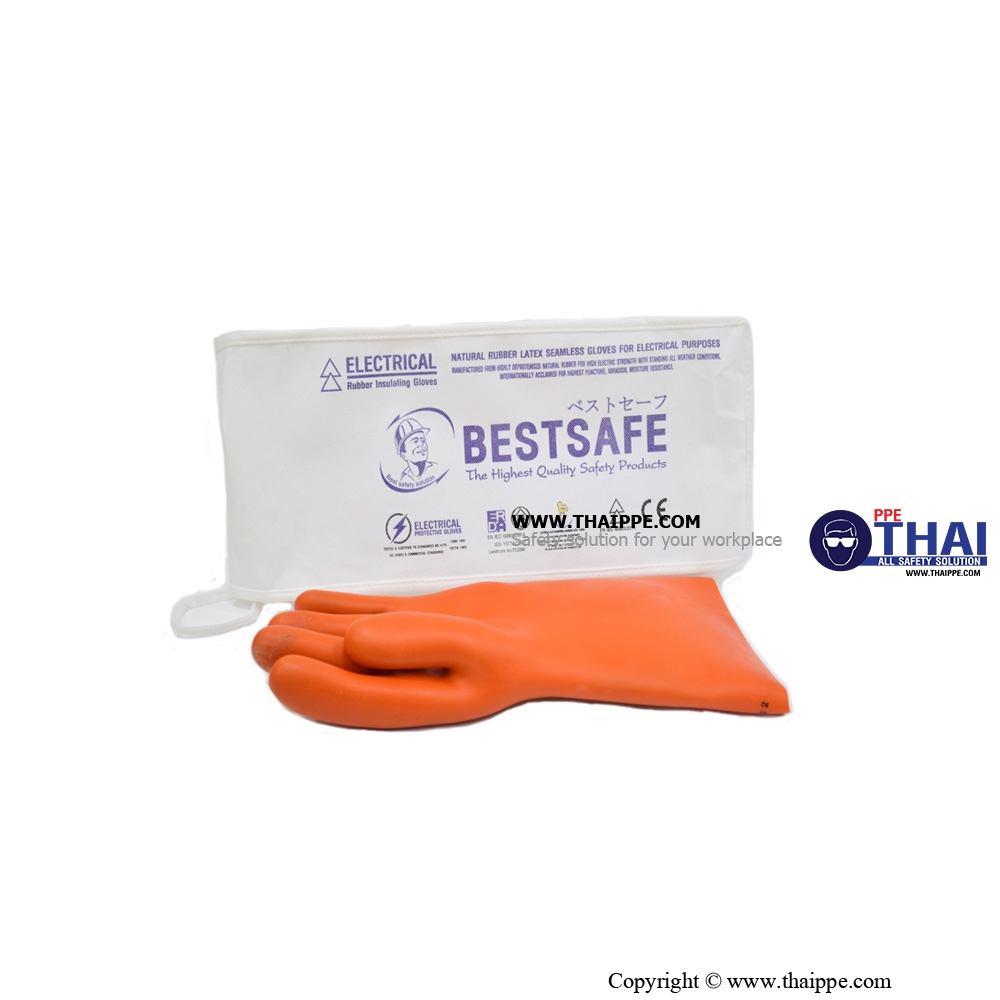 BESTSAFE CLASS 0 ถุงมือยางป้องกันไฟฟ้า 1000V /5000V ยาว 36 cm.